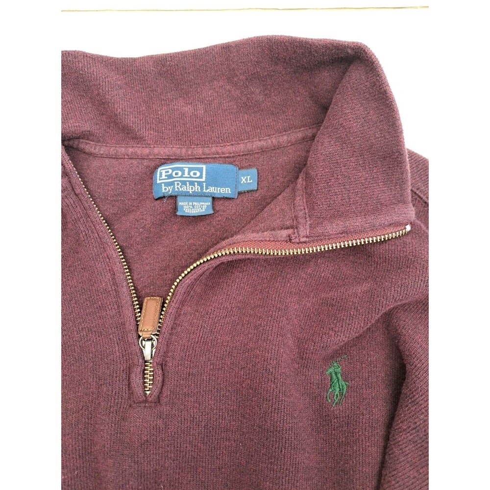 Polo Ralph Lauren 1/4 Zip Pullover Sweater Large Men XL Burgundy Pony Logo - Picture 3 of 5